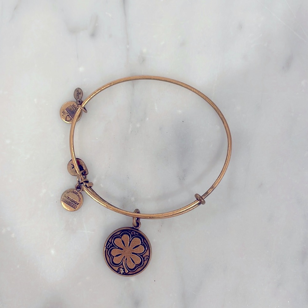 Alex and Ani Irish four leafed clover charm bangle bracelet.